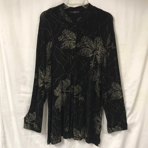 Vikki Vi Women’s Button down topper Cardigan Shirt 2X Black Abstract Floral - Picture 1 of 13